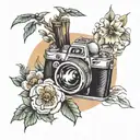 camera and nature scene tattoo design idea