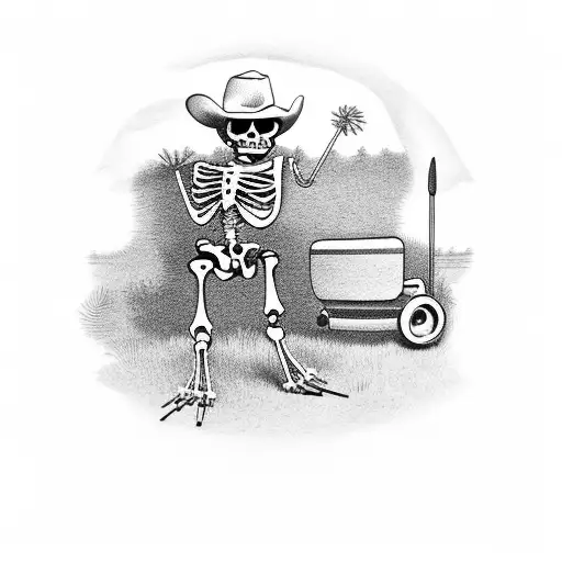 cowboy skeleton riding a lawnmower  tattoo design idea