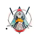 Penguin Female under a simple, two crossed lines teepee symbol, and include a box tattoo design idea