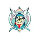 Penguin Female under a simple, two crossed lines teepee symbol, and include a box tattoo design idea