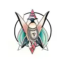 Penguin Female under a simple, two crossed lines teepee symbol, and include a box tattoo design idea