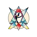 Penguin Female under a simple, two crossed lines teepee symbol, and include a box tattoo design idea