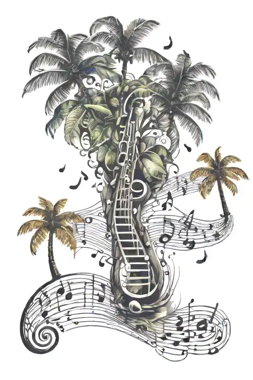 cuba island surrounded by musical notes tattoo design idea