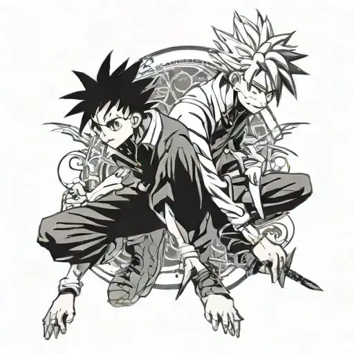 i'm a fan of hunter x hunter and i want a masculine but dark tattoo but not generic anime character rather in form of so tattoo design idea