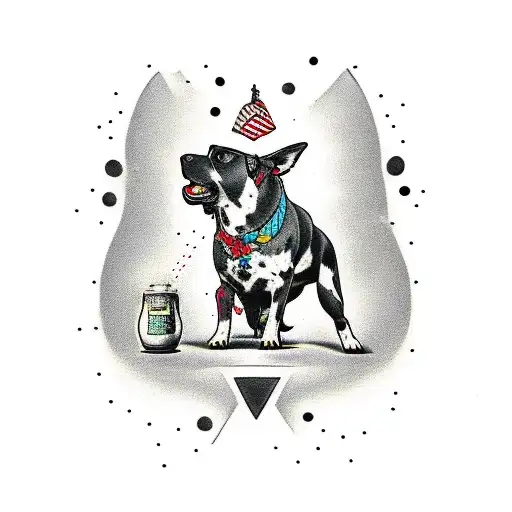 full body black cattle dog lifting its paw tattoo design idea