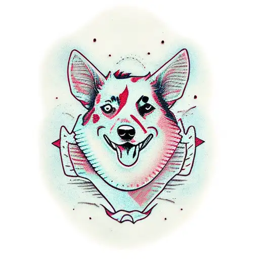 Cattle Dog head with a bat body tattoo design idea