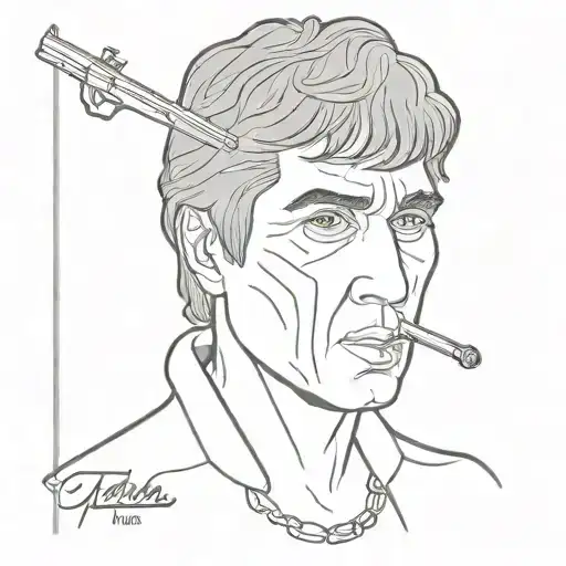 A minimalist tattoo of Tony Montana with a subtle spiritual element incorporated tattoo design idea