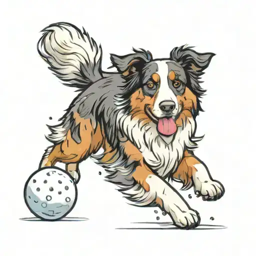 an Australian Shepherd with no tail jumping to catch snowballs tattoo design idea