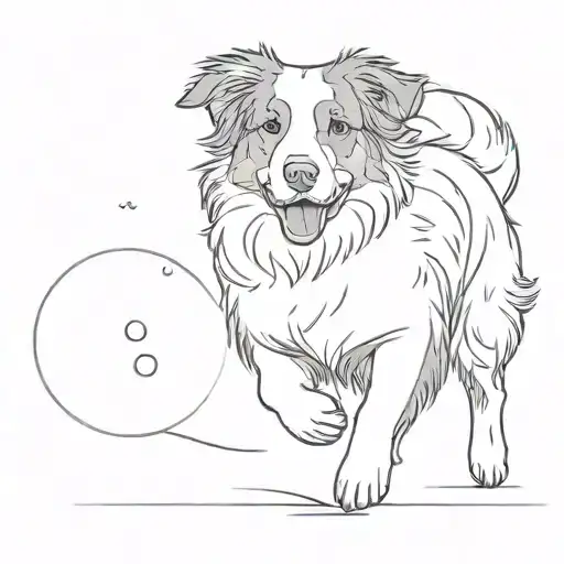 An Australian shepherd with no tail jumping to catch snowballs tattoo design idea