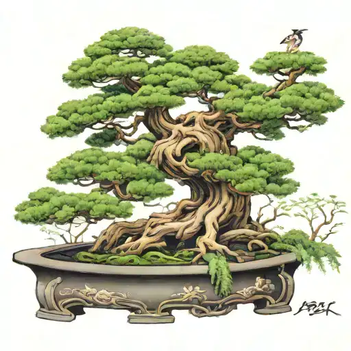 bonsai tree William Christopher Abely February 18th 1975 July 15th 2024 tattoo design idea