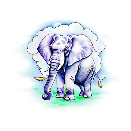 elephant surrounded by clouds and doves tattoo design idea