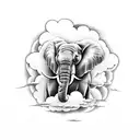 elephant surrounded by clouds and doves tattoo design idea