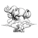 elephant surrounded by clouds and doves tattoo design idea
