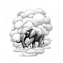 elephant surrounded by clouds and doves tattoo design idea
