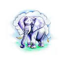 elephant surrounded by clouds and doves tattoo design idea
