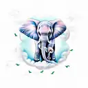 elephant surrounded by clouds and doves tattoo design idea