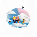 elephant surrounded by clouds and doves tattoo design idea