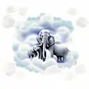 A heavenly scene with an elephant-shaped cloud surrounded by doves, symbolizing the client's connection to God and the spiritual significance of elephants. tattoo design idea