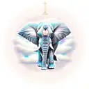 A heavenly scene with an elephant-shaped cloud surrounded by doves, symbolizing the client's connection to God and the spiritual significance of elephants. tattoo design idea