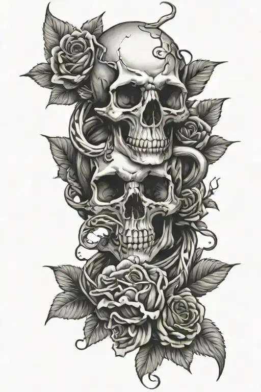 skulls roses snakes intertwined tattoo design idea