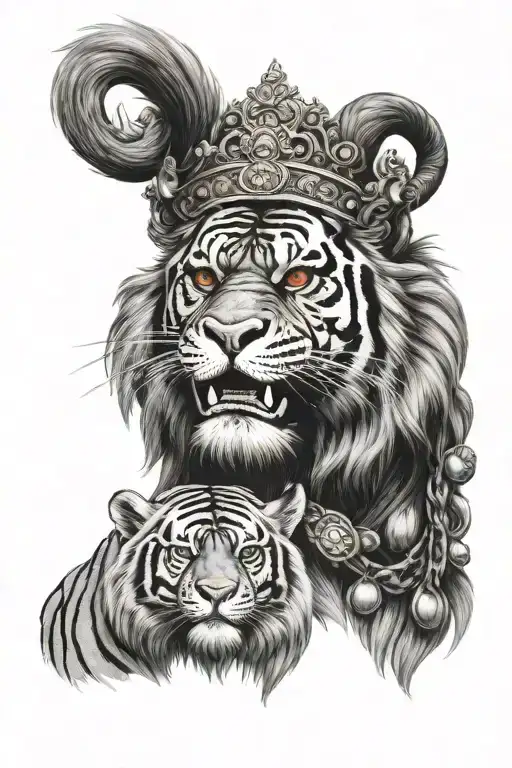 Cambodian monkey king and tiger head tattoo design idea