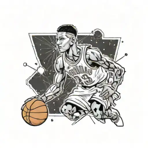 A basketball player in a traditional Filipino outfit with a Leo constellation in the background tattoo design idea