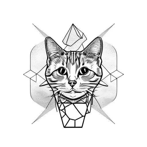 domestic shorthair cat infront of Mountains tattoo design idea