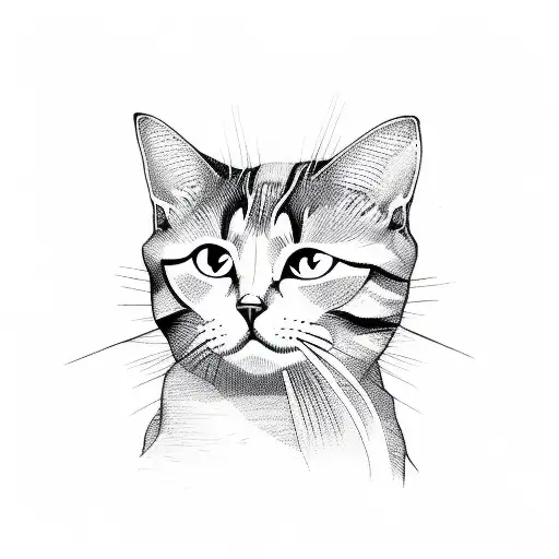 domestic shorthair cat infront of Mountains tattoo design idea
