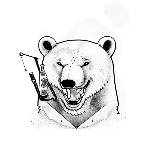 A polar bear enjoying a beer on an ice float while fishing tattoo design idea