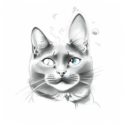 russian blue cat tattoo design idea