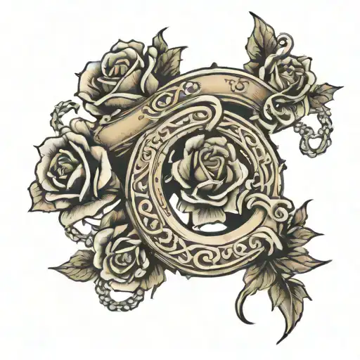 handcuff of roses with thorns wraping around a cross tattoo design idea