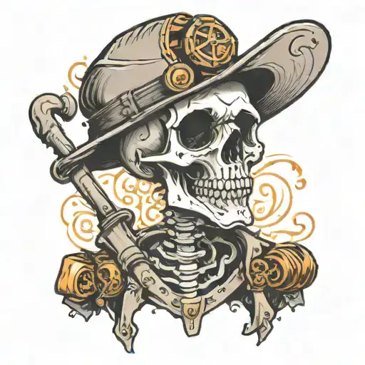 a skeleton dressed as a miner tattoo design idea