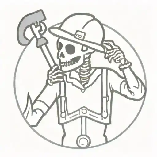 a skeleton dressed as a miner hard hat tattoo design idea
