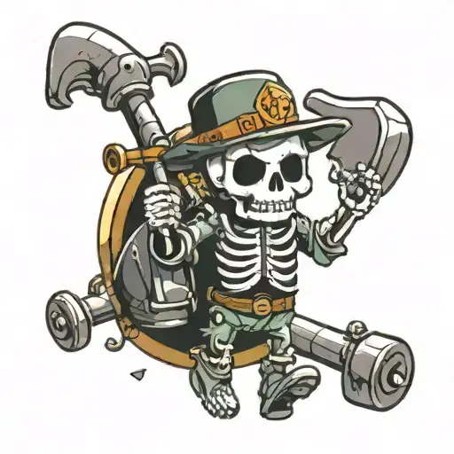 a cute skeleton dressed as a miner tattoo design idea