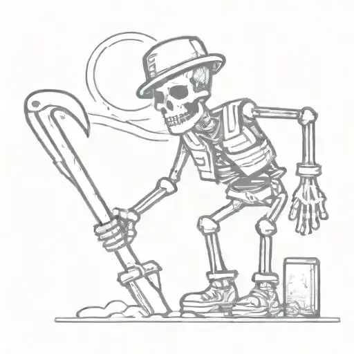 a cute skeleton dressed as a miner tattoo design idea