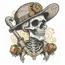 a skeleton dressed as a miner tattoo design idea