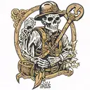 a skeleton dressed as a miner tattoo design idea