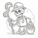 a cute skeleton dressed as a miner tattoo design idea