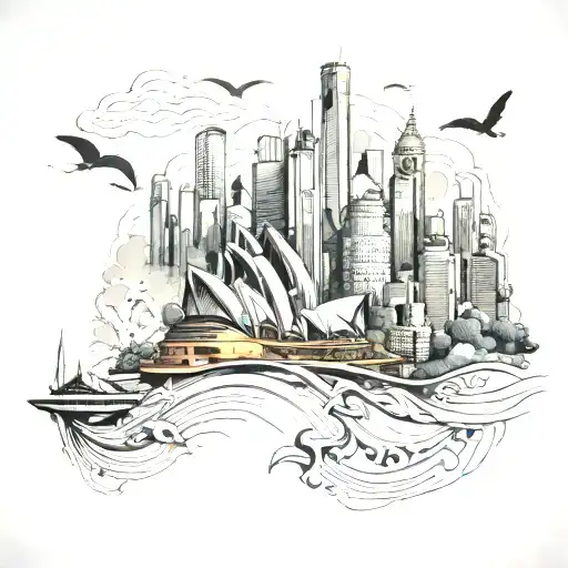Sydney city Australia skyline tattoo design idea