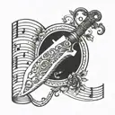 combines a chef's knife with musical notes, representing your passion for cooking and music tattoo design idea