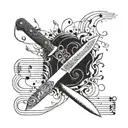 combines a chef's knife with musical notes, representing your passion for cooking and music tattoo design idea