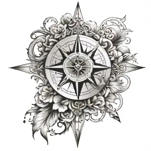 Incorporate a compass rose with family initials as cardinal directions, representing guidance and connection in the face of Alzheimer's challenges tattoo design idea