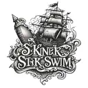 sink or swim words with pirate font with sunken ship  tattoo design idea