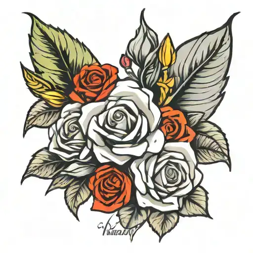 name Victoria with roses blooming tattoo design idea