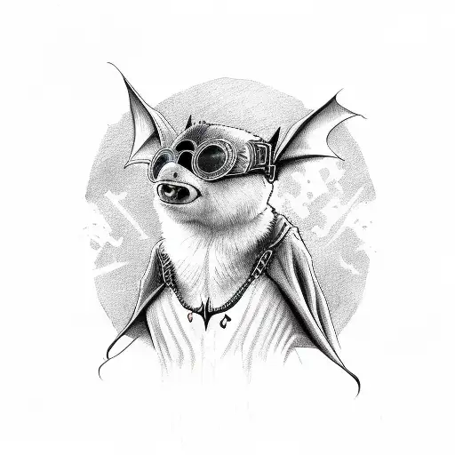 a bat head wearing ozzy Osborne sunglasses tattoo design idea