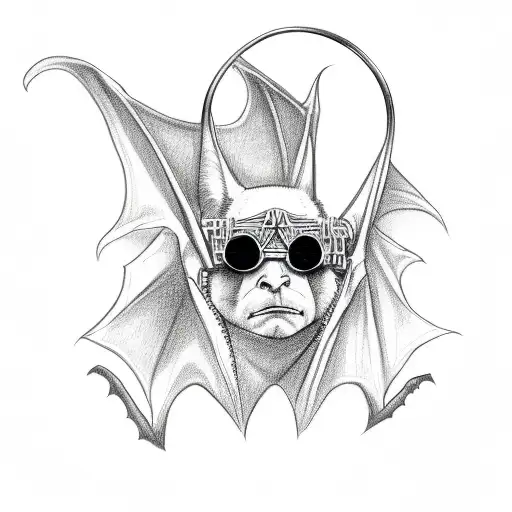 a bat head wearing ozzy Osborne sunglasses tattoo design idea