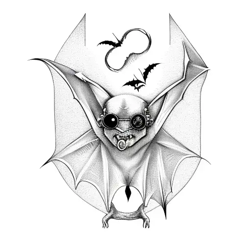 a bat head wearing ozzy Osborne sunglasses tattoo design idea