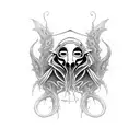 plague doctor character from darkset dungeon game is tangled from below by cthulu tentacles. plague doctor is stressed tattoo design idea