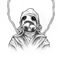 plague doctor character from darkset dungeon game is tangled from below by cthulu tentacles. plague doctor is stressed tattoo design idea