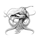 plague doctor character from darkset dungeon game is tangled from below by cthulu tentacles. plague doctor is stressed tattoo design idea